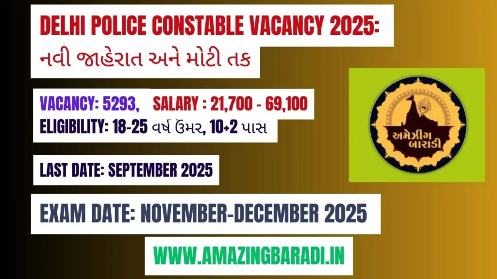 Delhi Police Constable Vacancy 2025 નવી જાહેરાત અને મોટી તક