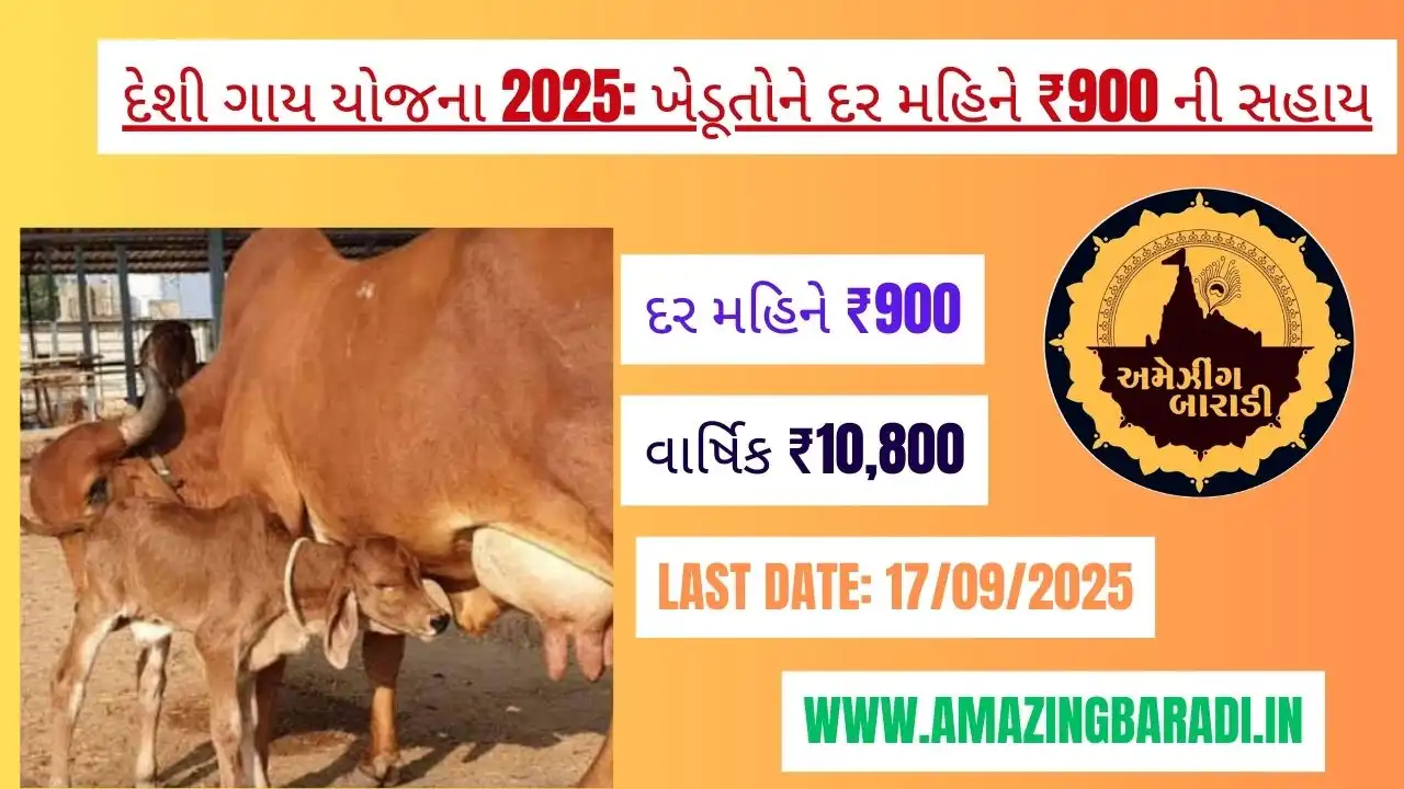 દેશી ગાય સહાય યોજના 2025: ખેડૂતોને દર મહિને ₹900 ની સહાય