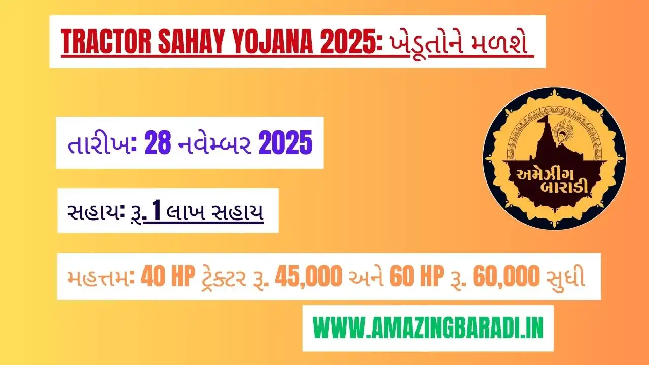 Tractor Sahay Yojana 2025 ખેડૂતોને મળશે રૂ. 1 લાખ સહાય